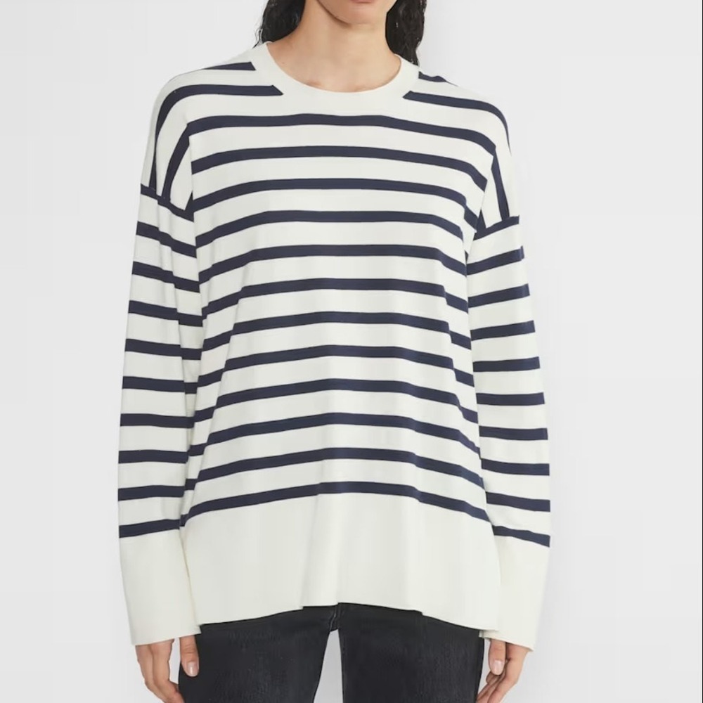 Babaton Aritzia Sweater White Navy Blue Stripe Knit Top Nautical Preppy Breton S
